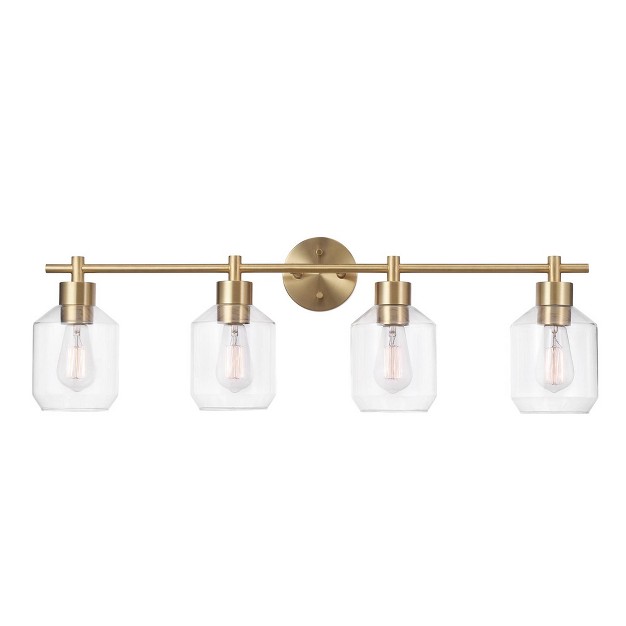 Cannes 4 light Matte Brass Vanity Light With Clear Glass Shades Globe Electric