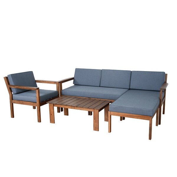 Outdoor Patio Wooden Frame Sofa Conversation Sets with Wood Table and Cushions，Suitable for Gardens，Backyards and Balconies