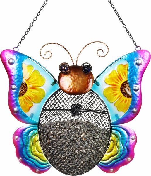 Exhart Metal Mesh Seed Basket Butterfly Bird Feeder