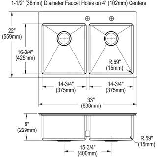 Elkay Crosstown Drop-InUndermount Stainless Steel 33 in. 2-Hole Double Bowl Kitchen Sink with Bottom Grids HDDB332292F