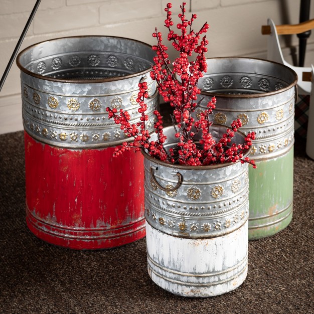 Patinaed Holiday Container Multicolor 16 quot h Metal Set Of 3