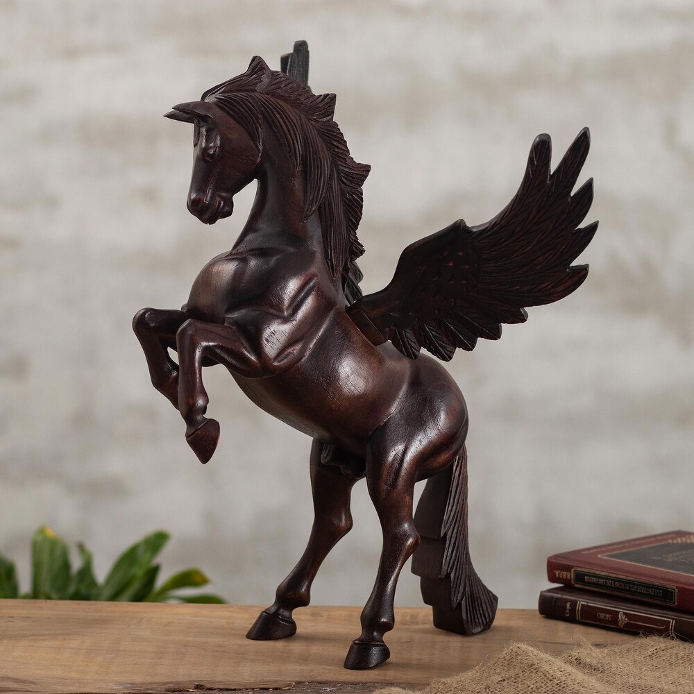 Novica Handmade Mythic Horse Pegasus Cedar Sculpture