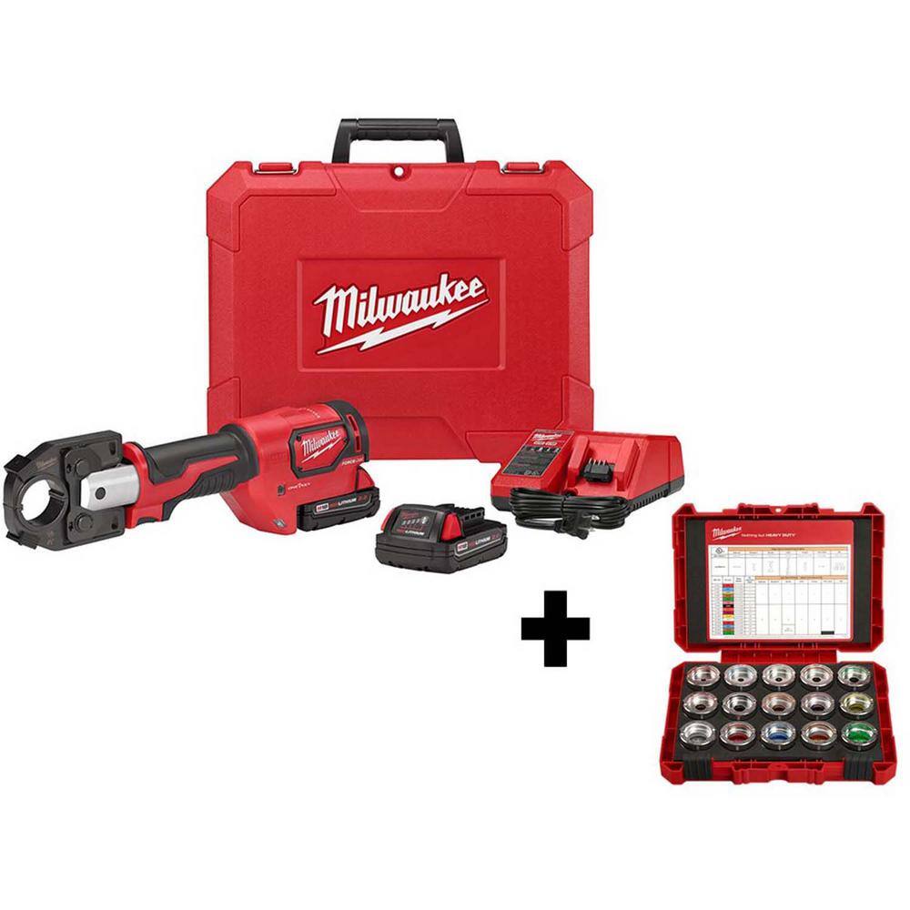 MW M18 18V Lithium-Ion Cordless Force Logic 600 MCM Crimper Kit with 600 MCM Copper U-Style Die Kit 2679-22-49-16-KITC