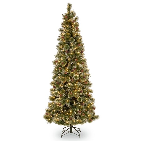 National Tree Company 6.5 ft. Glittery Bristle Pine Slim Tree with Warm White LED Lights