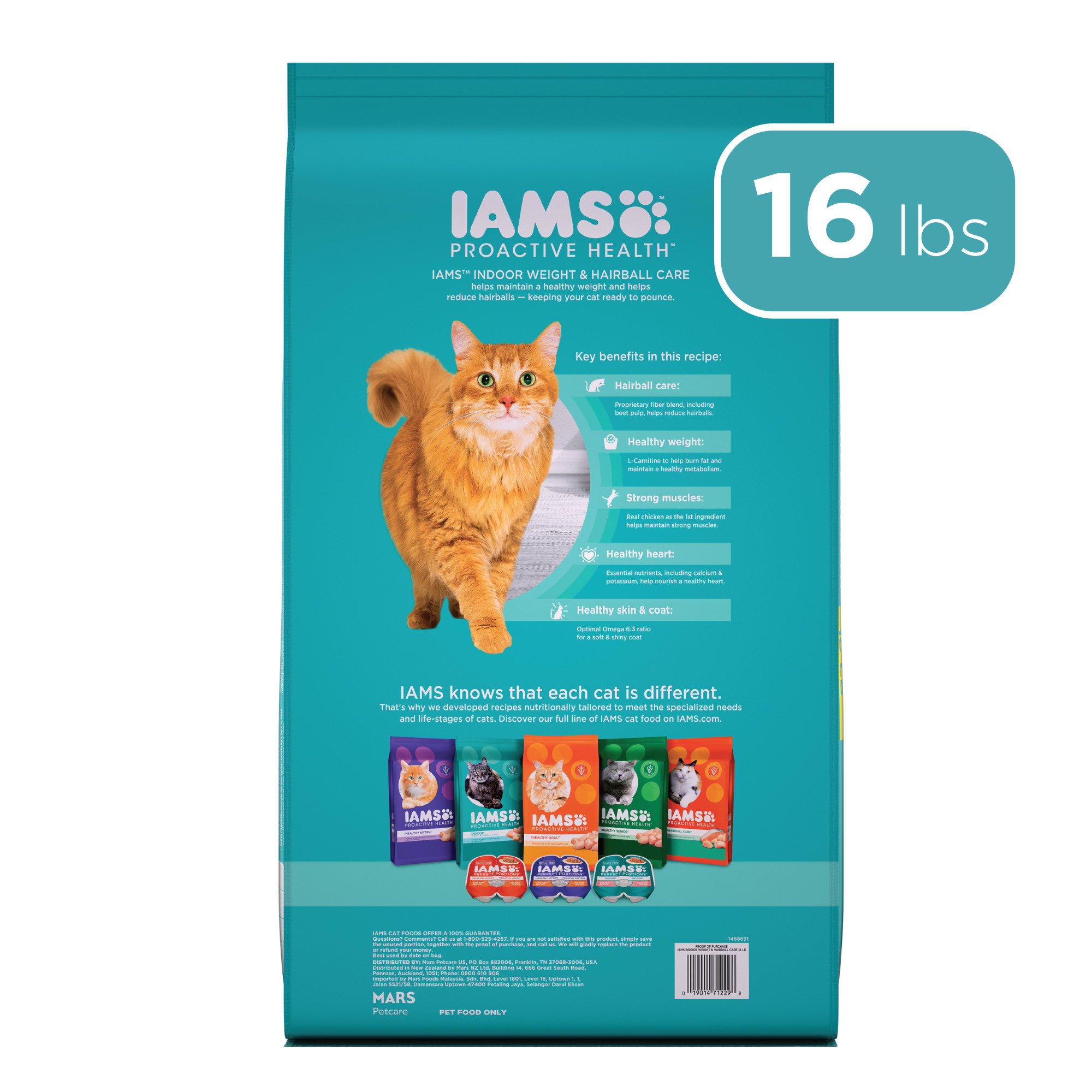 Iams ProActive Health Indoor Weight Control  Hairball Care Chicken  Turkey Adult Dry Cat Food， 22 lbs.