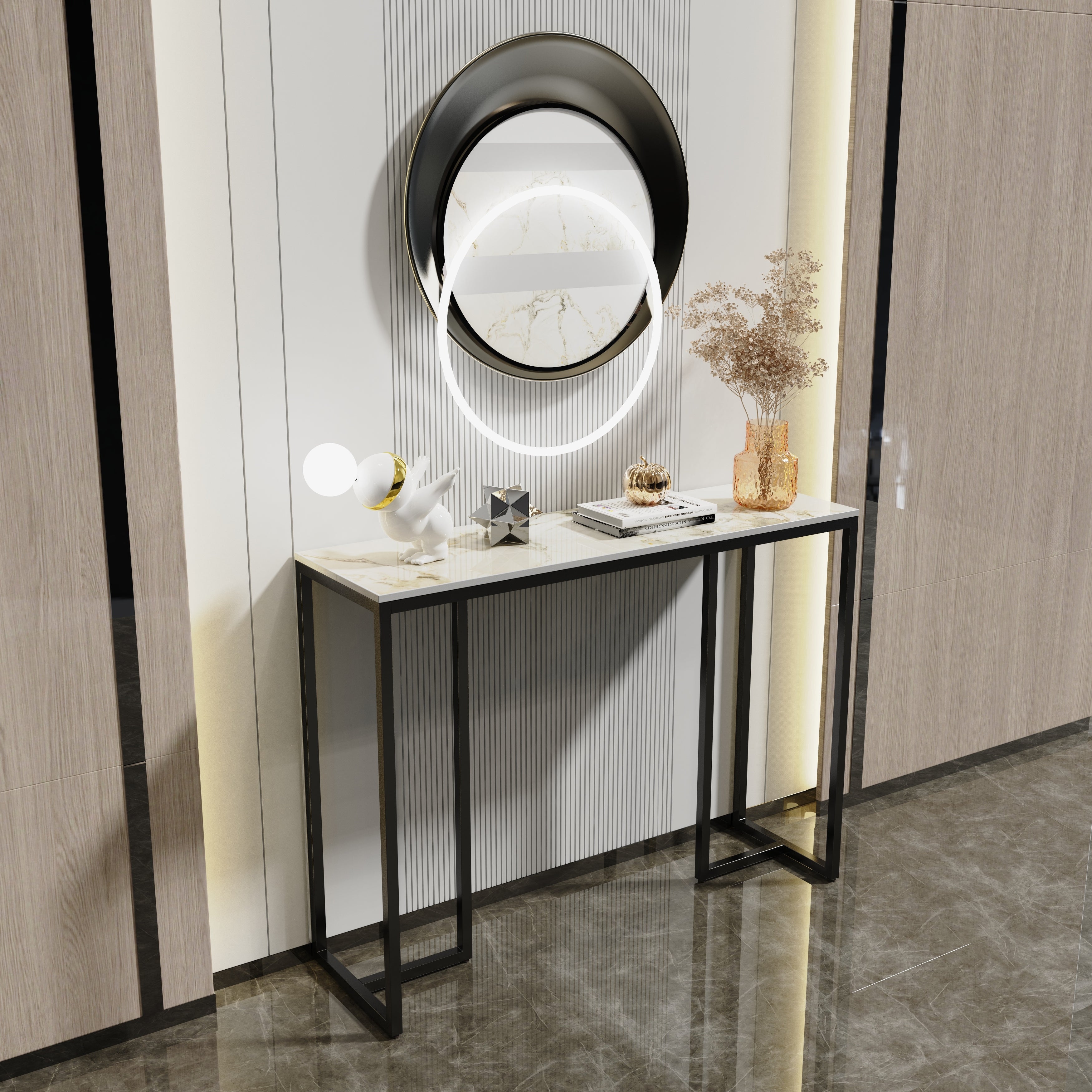 Long Modern Console Entry Table Sintered Stone Console Table for Foyer - 39