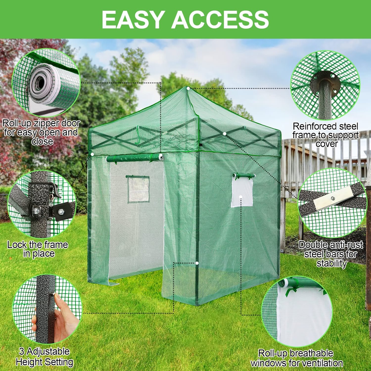 Likein Green House for Outdoors Heavy Duty, Walk in Pop up Greenhouse, 6.6x6.6FT