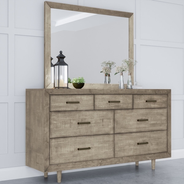 Abbyson Retro Mid Century Wood 7 Drawer Dresser and Mirror - - 26281088