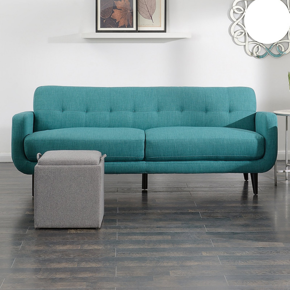 Contemporary Sofa  Dark Expresso Legs  ampPadded Foam Filled Polyester Seat  Teal   Midcentury   Sofas   by Decorn  Houzz