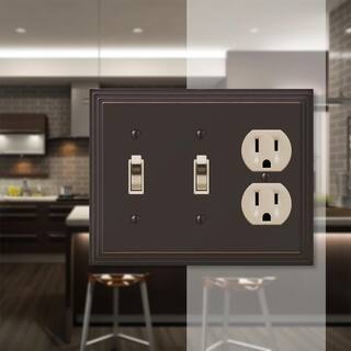 AMERELLE Tiered 3 Gang 2-Toggle and 1-Duplex Metal Wall Plate - Aged Bronze 84TTDVB