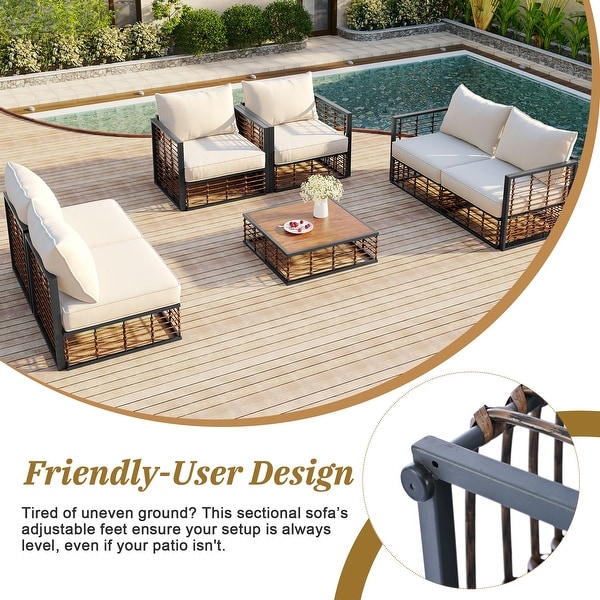 7Pcs Oversize Outdoor Metal Patio Conversation Set with Coffee Table