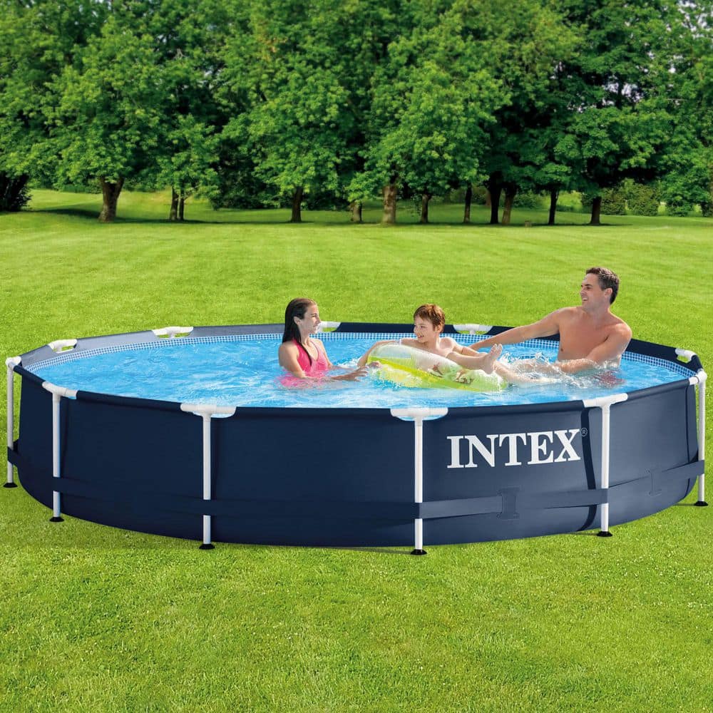 INTEX 12' x 12' Round 30 in. Deep Metal Frame Above Ground Outdoor Swimming Pool with Pump 28211ST