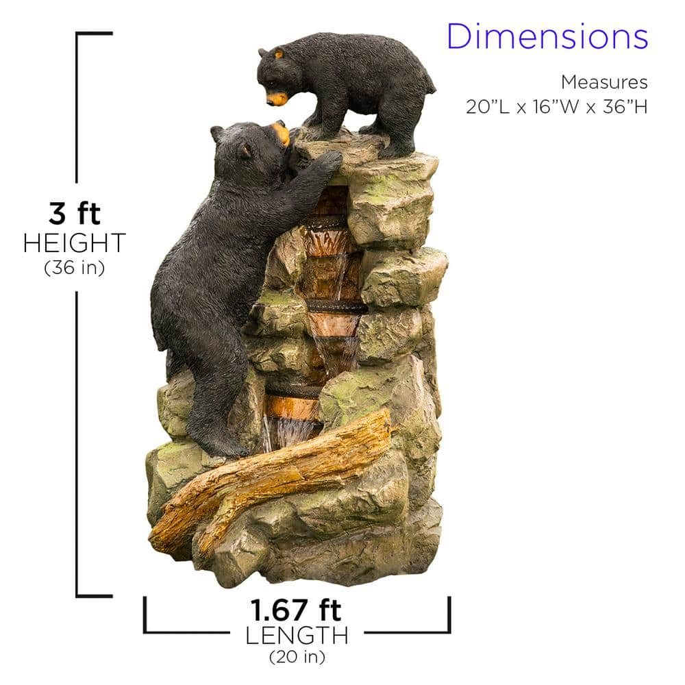 Alpine Corporation 36 in. Tall Outdoor 2 Bears Climbing on Rainforest Water Fountain TZL178