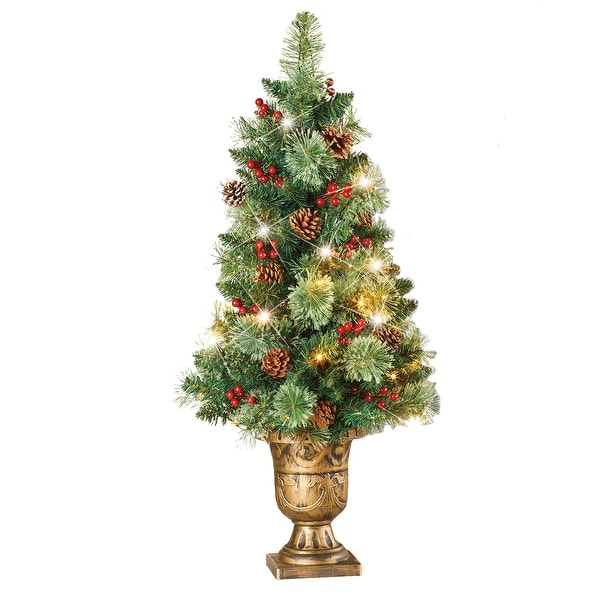 36inch LED Lighted Artificial Evergreen Tree with GoldTone Planter