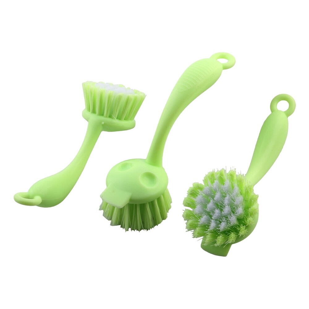 Plastic Cooking Pot Pan Stockpot Bowl Cleaner Scrubbing Brush 3pcs   Light Green White   7.1\