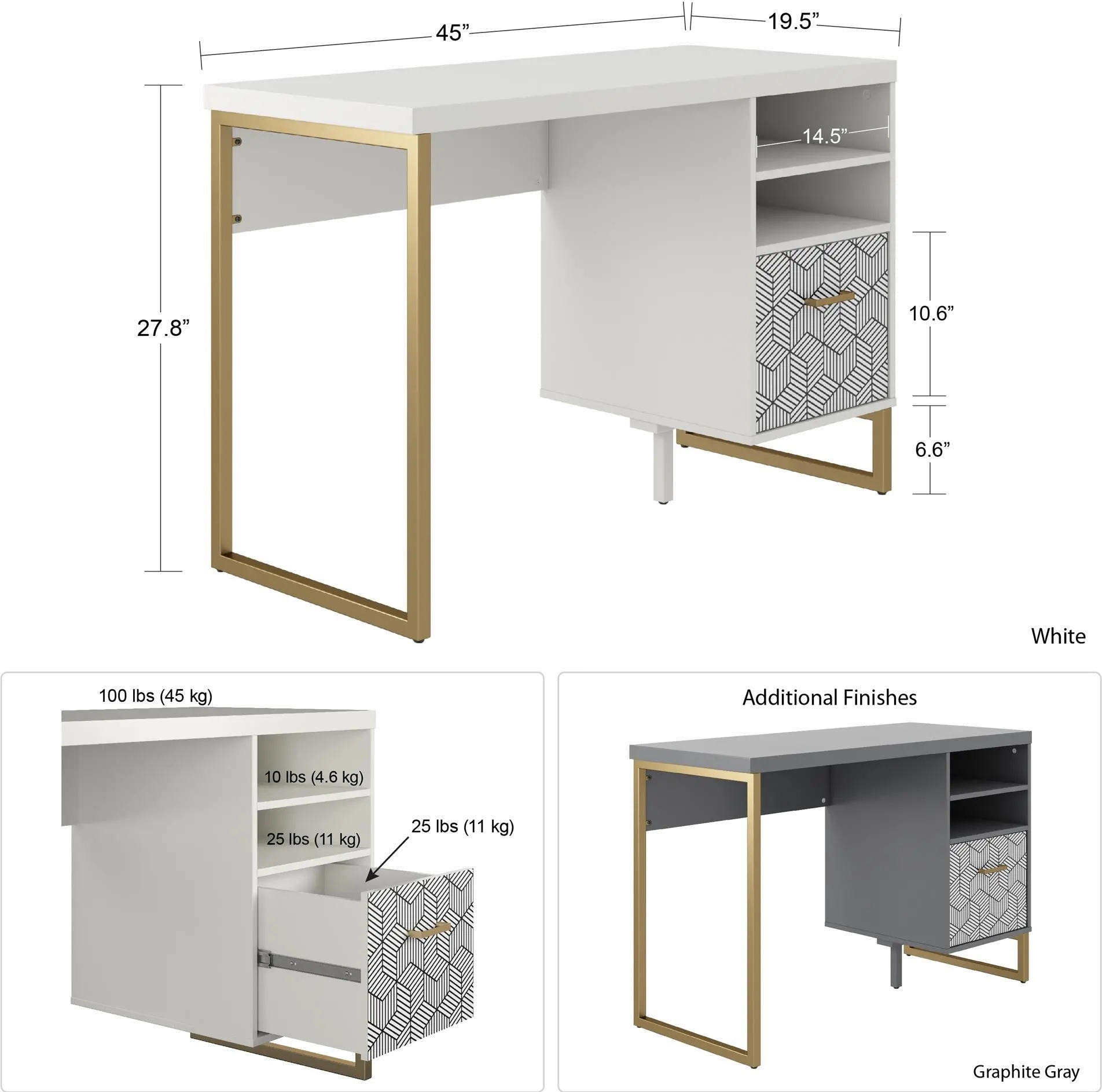 Scarlett White Pedestal Desk