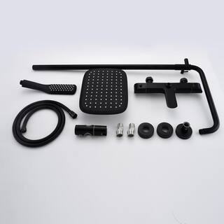 Flynama Modern Wall Bar Shower Kit 1-Spray 10 in. Square Rain Shower Head with Hand Shower in Matt Black (Valve Included) RB-RWST81001MB