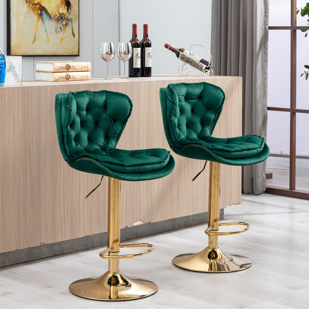 Set of 2 Bar Stools with Chrome Footrest and Base Swivel Height Adjustable