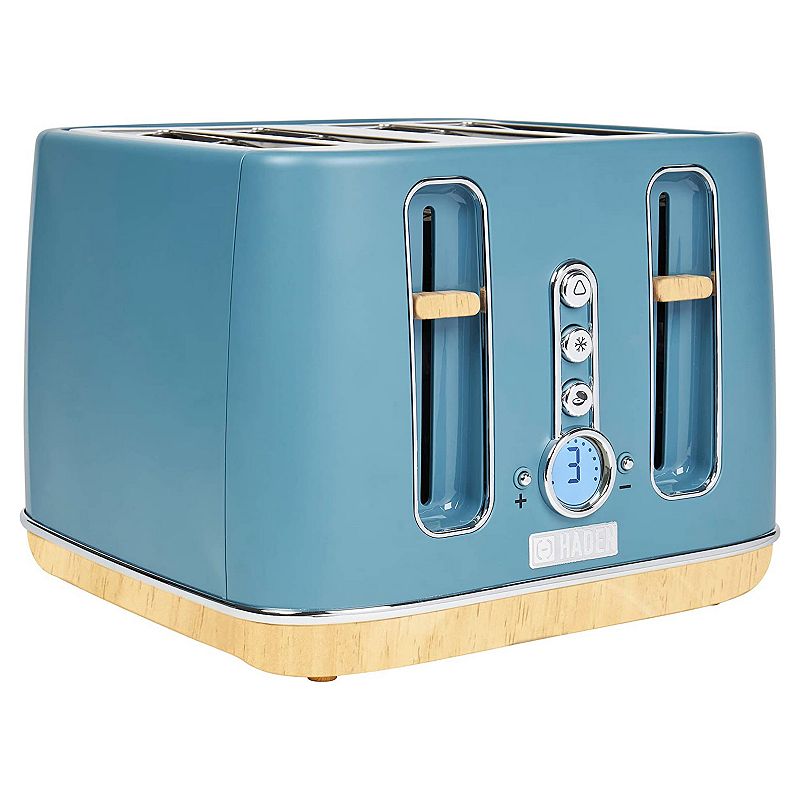 Haden Dorchester 4 Slice Wide Slot Retro Toaster with Control Knob， Stone Blue