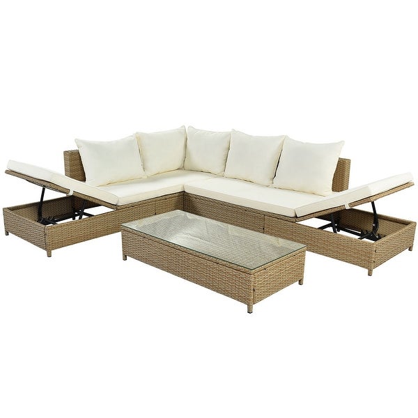 3-Piece Rattan Sofa Set， Sectional Set with Adjustable Chaise Lounge - Overstock - 36020007