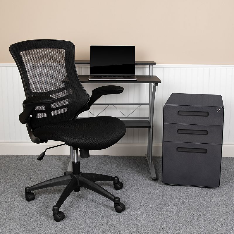 Emma and Oliver Work From Home Kit-Computer Desk， Ergonomic Mesh Office Chair， Filing Cabinet