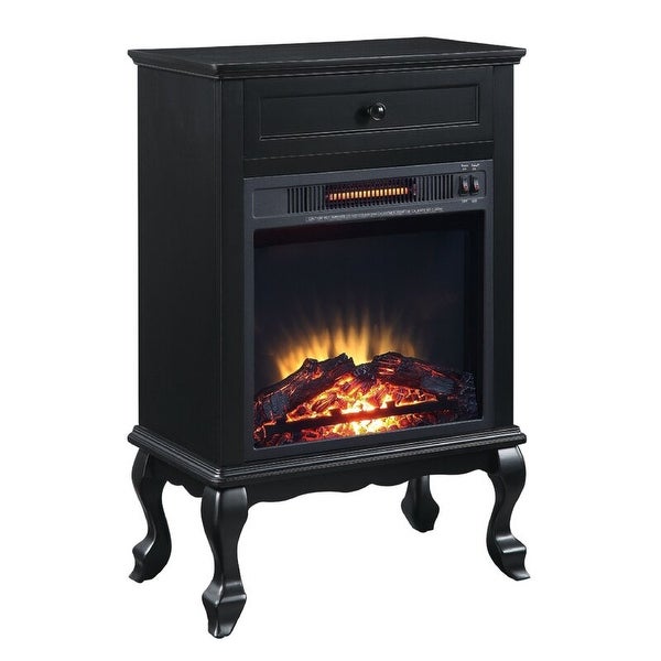 Ryla 34 Inch Wood End Table with LED Electric Fireplace， 1 Drawer， Black