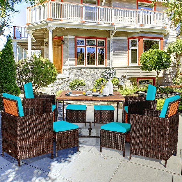 Tangkula 9 Pcs Outdoor Patio Dining Set Conversation Furniture W Removable Cushions Turquoise