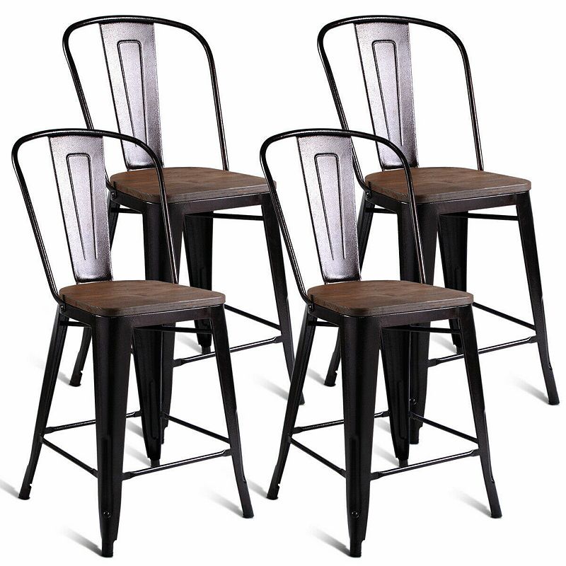 Set of 4 Industrial Metal Counter Stool Dining Chairs with Removable Backrests