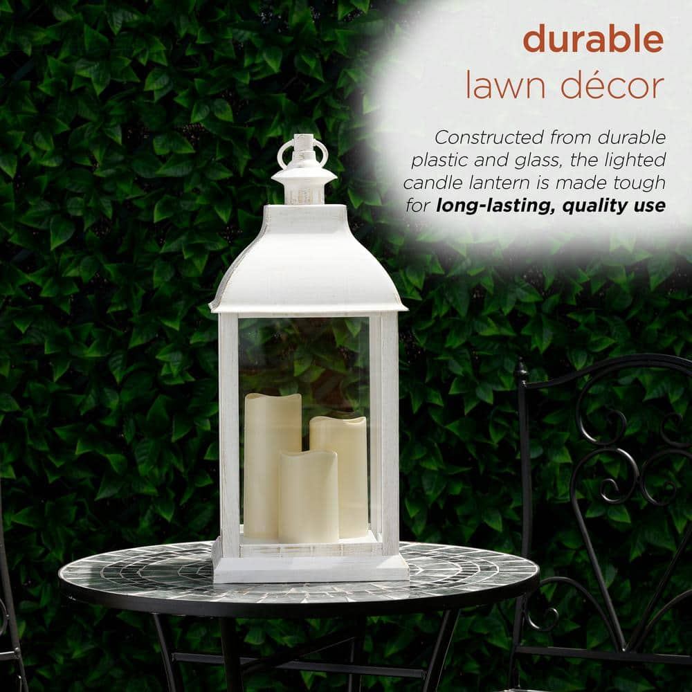 Alpine Corporation 22 in. Tall Battery-Operated White Outdoor Path Light Lantern with LED Lights IVY100HH-S