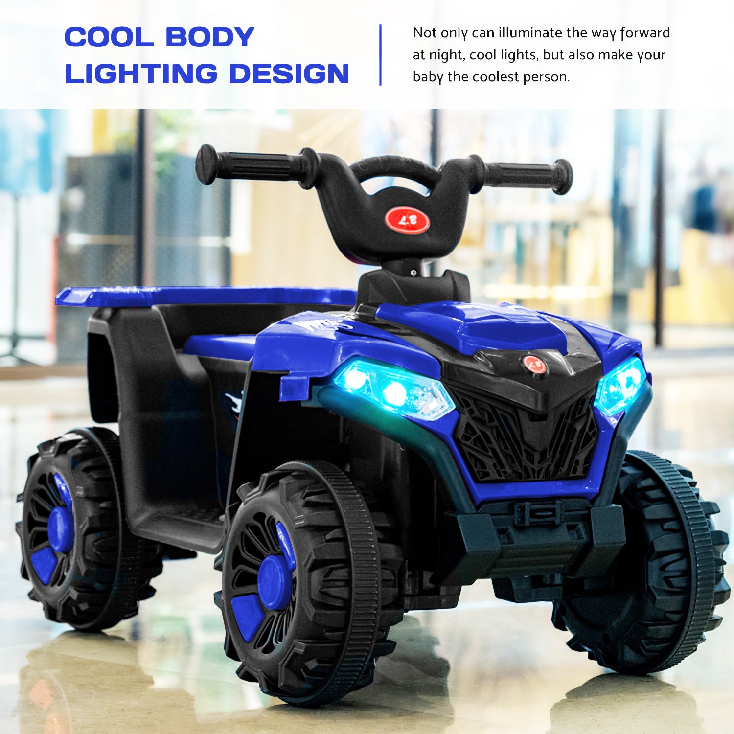 4-Wheeler Quad Powered, 6V Kids Ride-On Electric ATV, Ride-On with Music & LED Lights, Blue