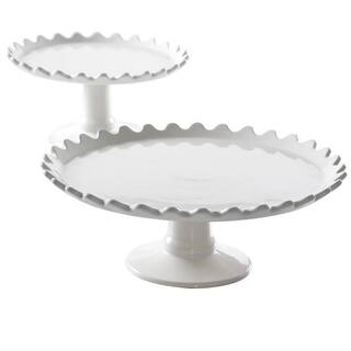 MARTHA STEWART 2-Piece 1-Tier White Stoneware Cake Stand 985118774M