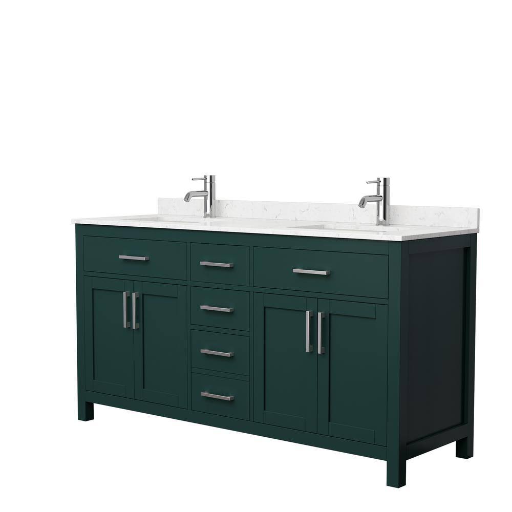 Wyndham Collection Beckett 66 in. W x 22 in. D x 35 in. H Double Sink Bathroom Vanity in Green with Carrara Cultured Marble Top WCG242466DGECCUNSMXX