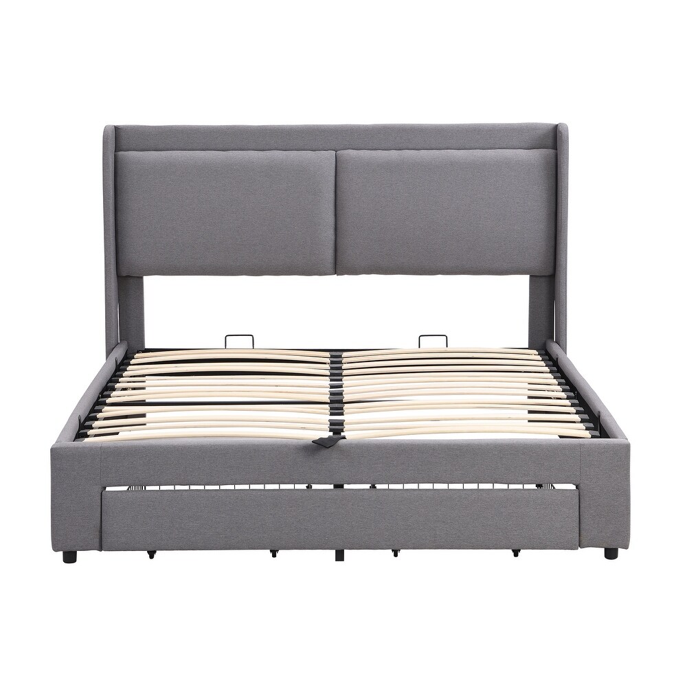 Queen Size Lift Storage Bed Platform Bed with 2 Drawers  Queen Size Bed Frame with Hydraulic Storage System