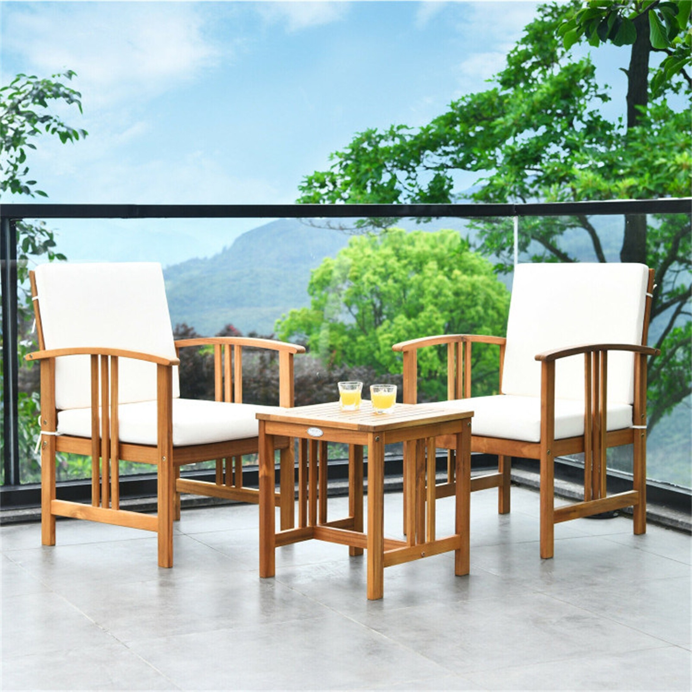 3 Pieces Solid Wood Outdoor Patio Sofa Furniture Set - Overstock - 37563819