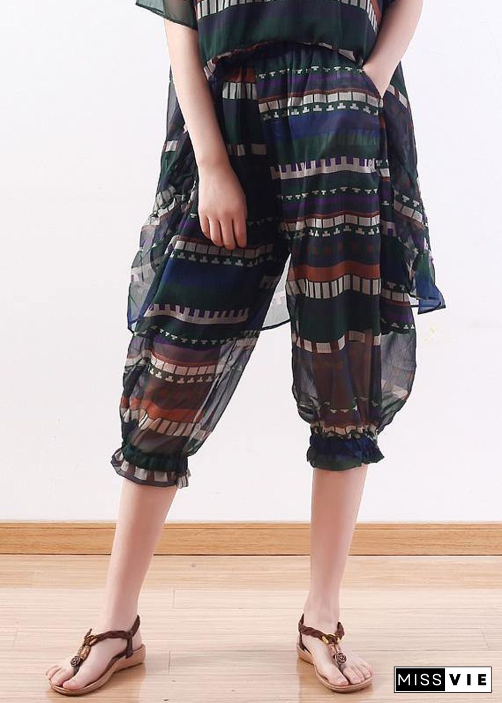 summer new original design loose stripes  chiffon casual seven points harem pants