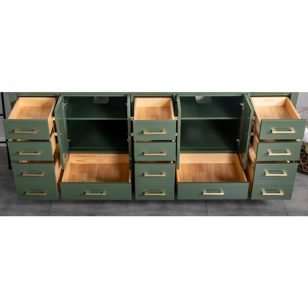 Willow Collections Malibu 84 in. W x 22 in. D x 36 in. H Double Sink Bath Vanity in Green with 2 in. Calacatta Quartz Top MLBU_LAF_CA_LZ_84