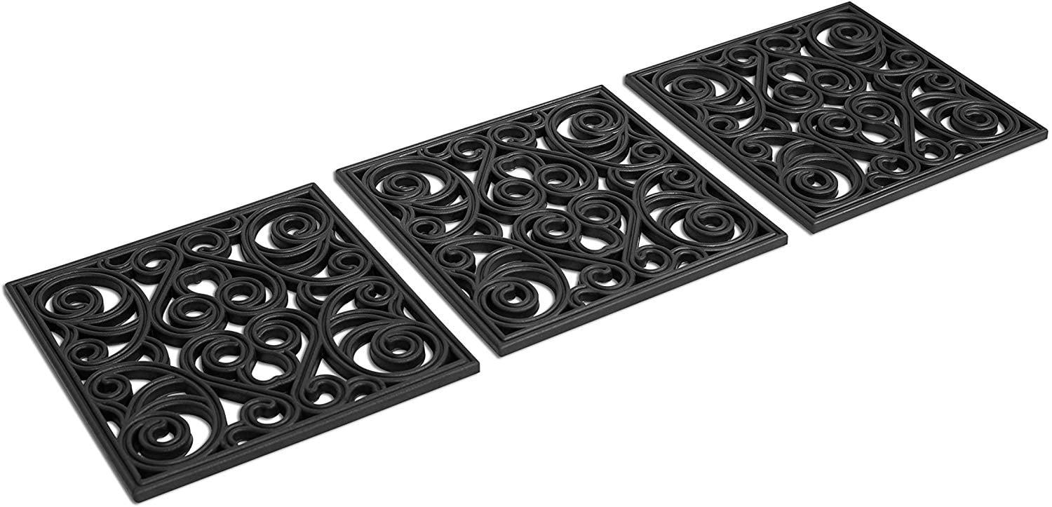 BirdRock Home Rubber Stepping Stone Tiles - 12 x 12" - Set of 3 - Black