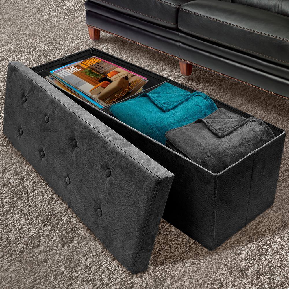 Sorbus 43 in. L x 15 in. W x 15 in. H Black Collapsible Chest Fabric Bench Storage Box STRG-BNCHSU-BLK