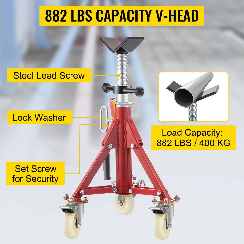 VEVOR Pipe Jack Stand wCasters 882 lbs. V Head Pipe Stand Adjustable Height 20 in. 37 in. Folding Pipe Stands 18 to 12 in. GJGJXDL1107CVICJBV0