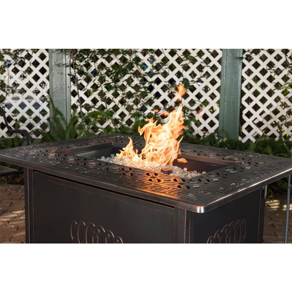 Fire Sense Dynasty 48 in. x 24 in. Rectangle Aluminum Propane Fire Pit Table in Antique Bronze 62743