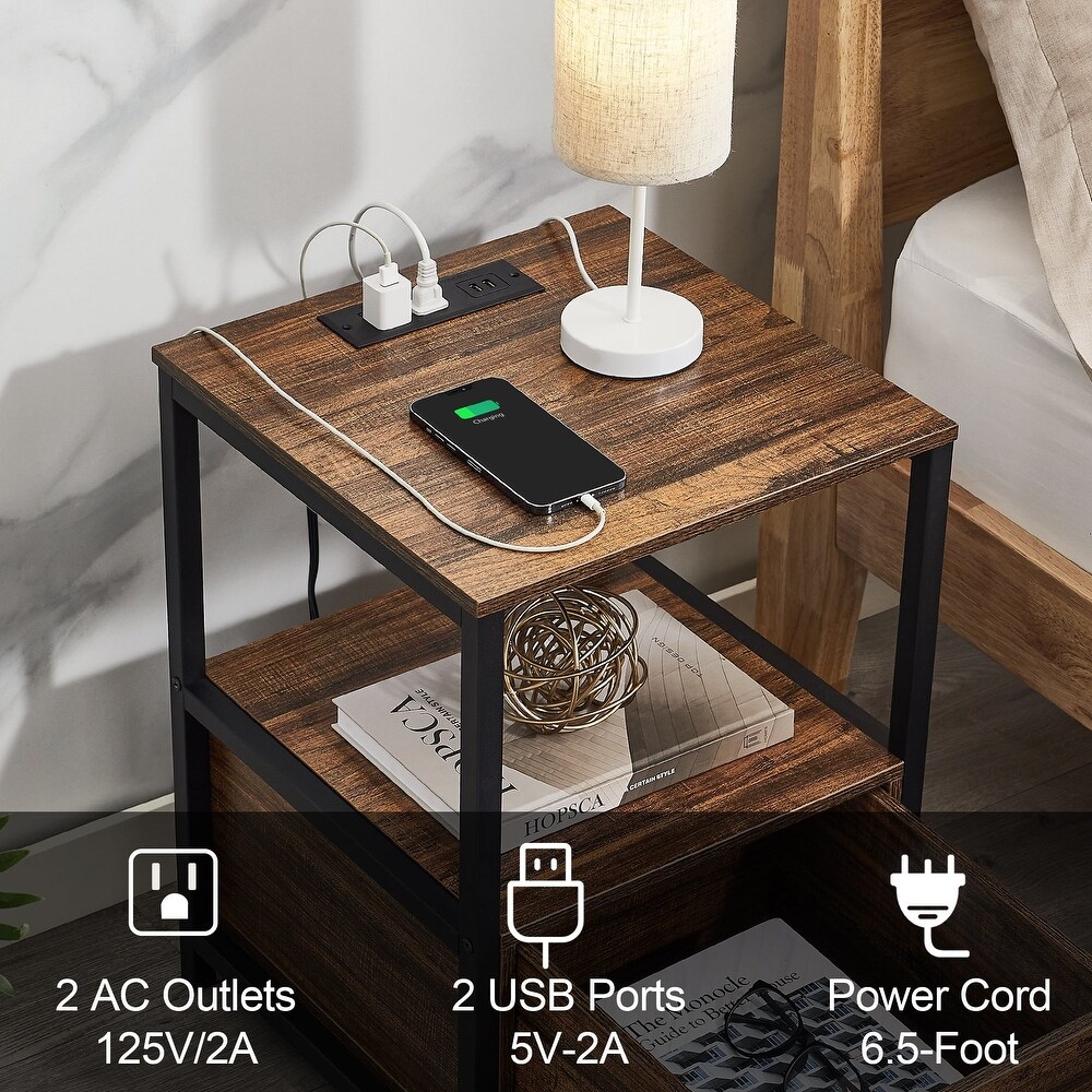 Javlergo Set of 2 Nightstands with Charging Station and USB Port