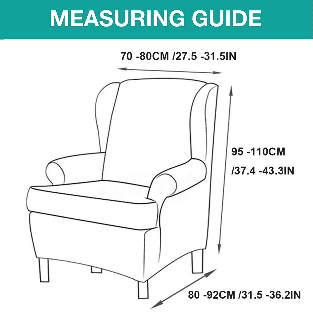 Stretch 2-Piece Elegant Pure Color Wing Chair Slipcover , Machine Washable Jacquard Knitted Fabric