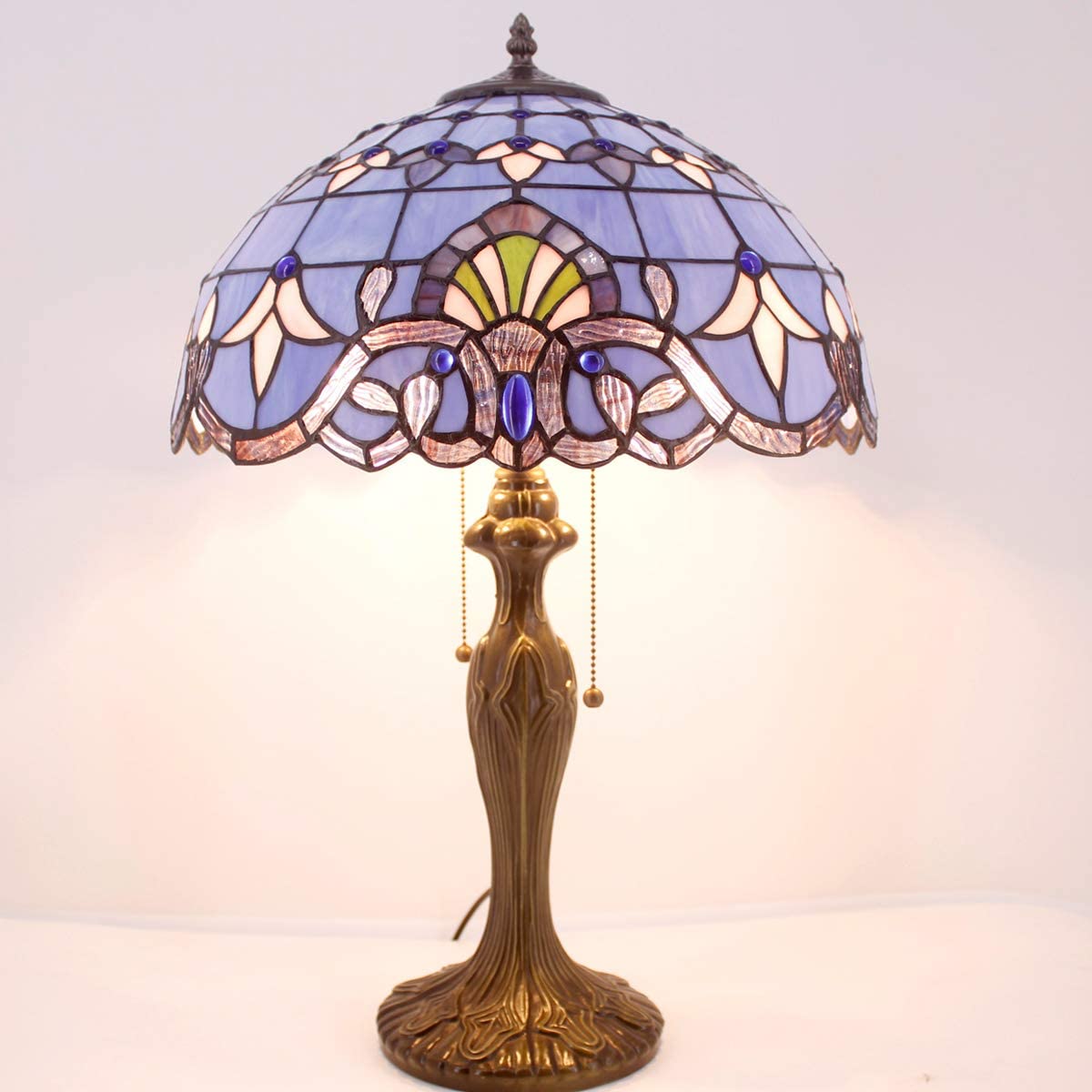 GEDUBIUBOO Tiffany Lamp Blue Purple Stained Glass Baroque Table Lamp Lavender Style Bedside Desk Light Metal Base 16X16X24 Inches Decor Bedroom Living Room  Office S003C Series