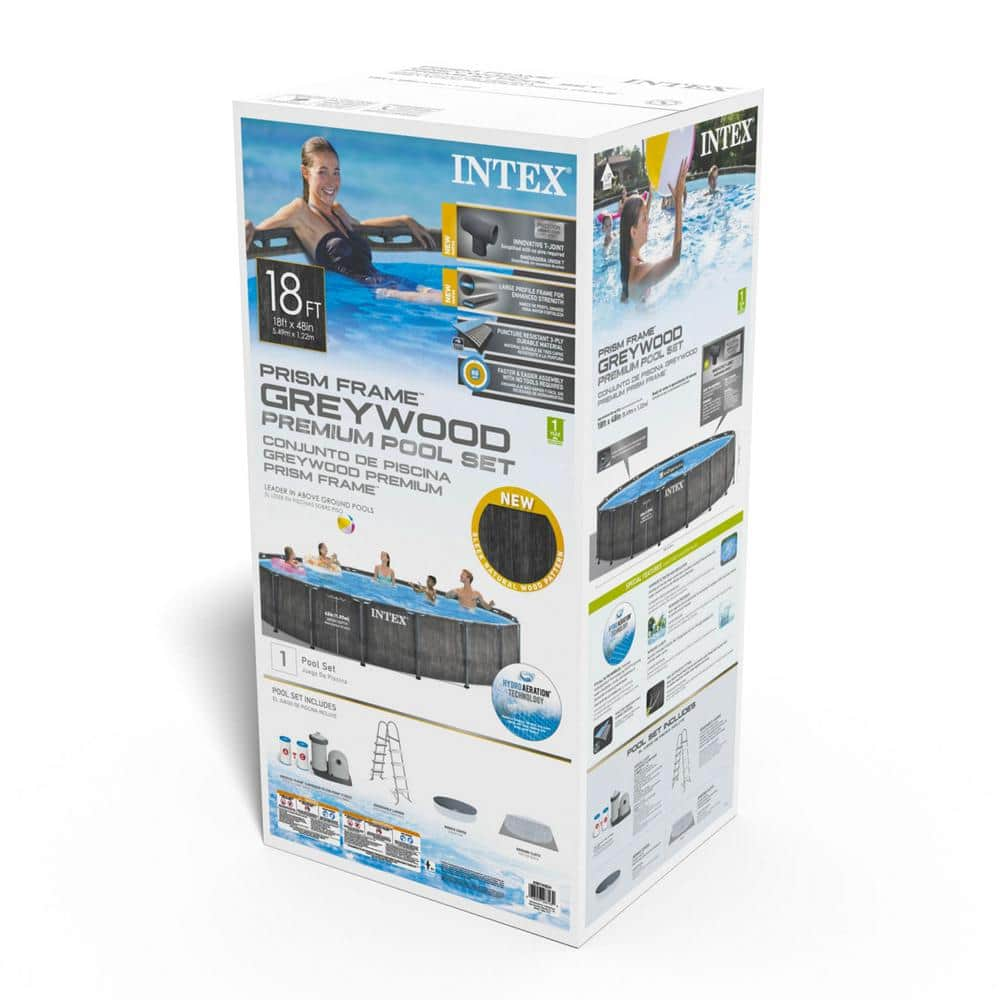 INTEX 18 ft. Round 48 in. Deep Hard Side Prism Steel Frame Above Ground Outdoor Swimming Pool Set 26743EH