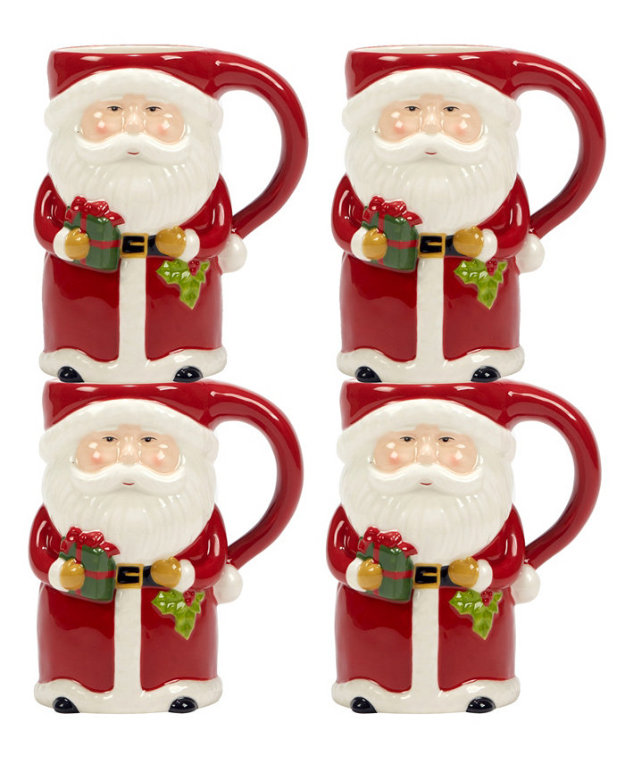 Certified International Joy of Christmas 18 oz 3-D Santa Mugs Set of 4