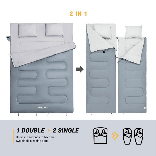 2 Person 20 Degree Family Couple Sleeping Bag W 2 Pillows