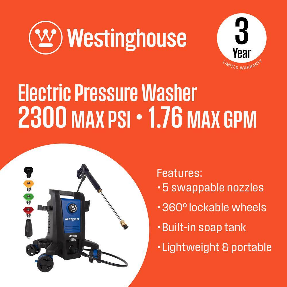 Westinghouse ePX3100 PSI 1.76 GPM Electric Pressure Washer with Anti-Tipping Technology ePX3050