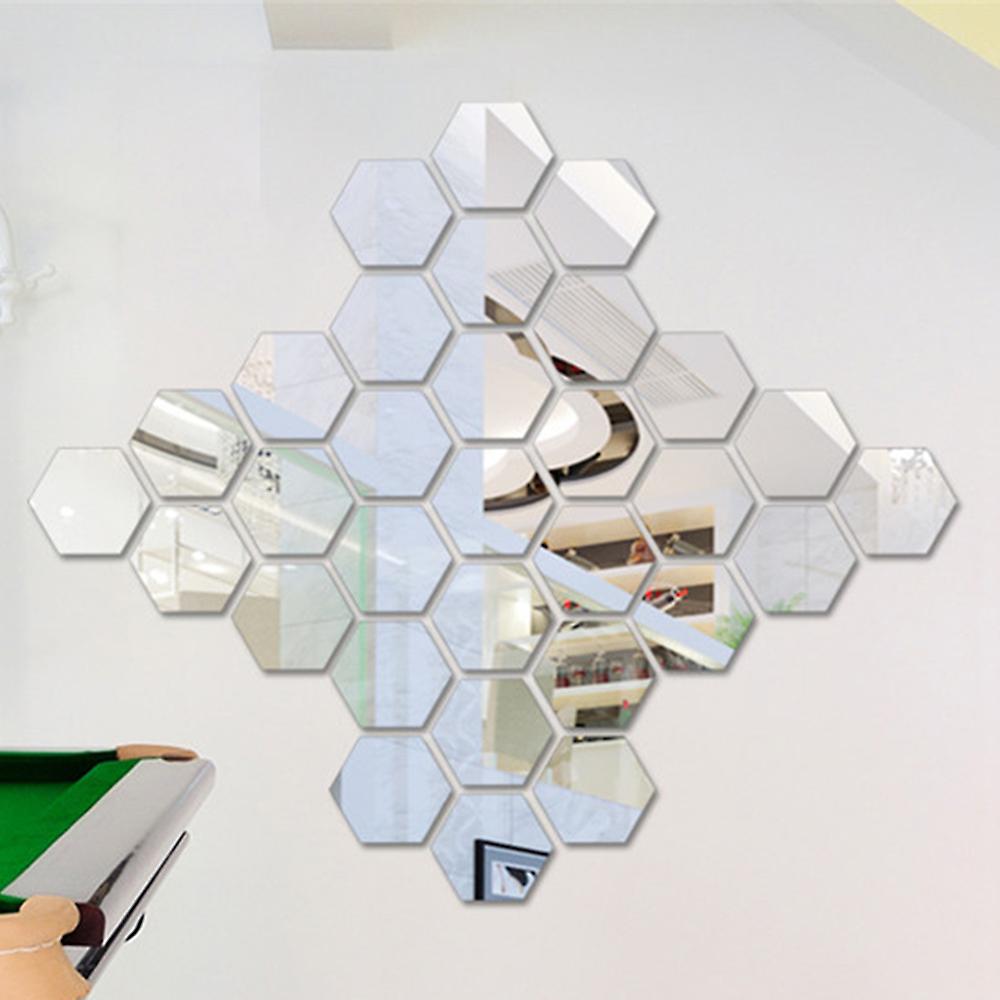 Silver M 12 Piece 3d Hexagon Acrylic Mirror Wall Stickers Diy Art Decoration Mural Stickers Home Decor Living Room Mirror Sticker Decorative Silver Me