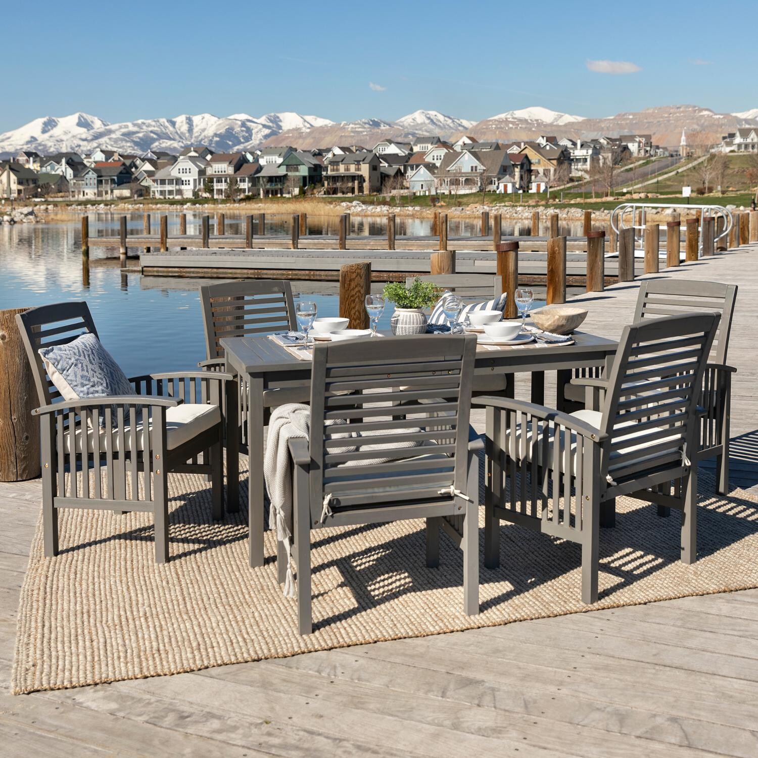 Ultimate Patio Horizon Way 7 Piece Acacia Patio Dining Set W/ 60 X 32 Inch Rectangular Table