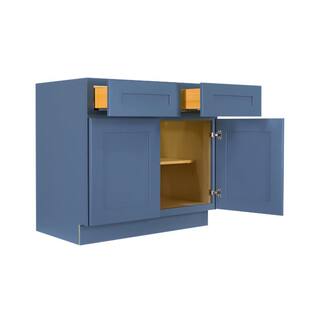 LIFEART CABINETRY Lancaster Blue Plywood Shaker Stock Assembled Base Kitchen Cabinet 39 in. W x 34.5 in. D H x 24 in. D ALB-B39